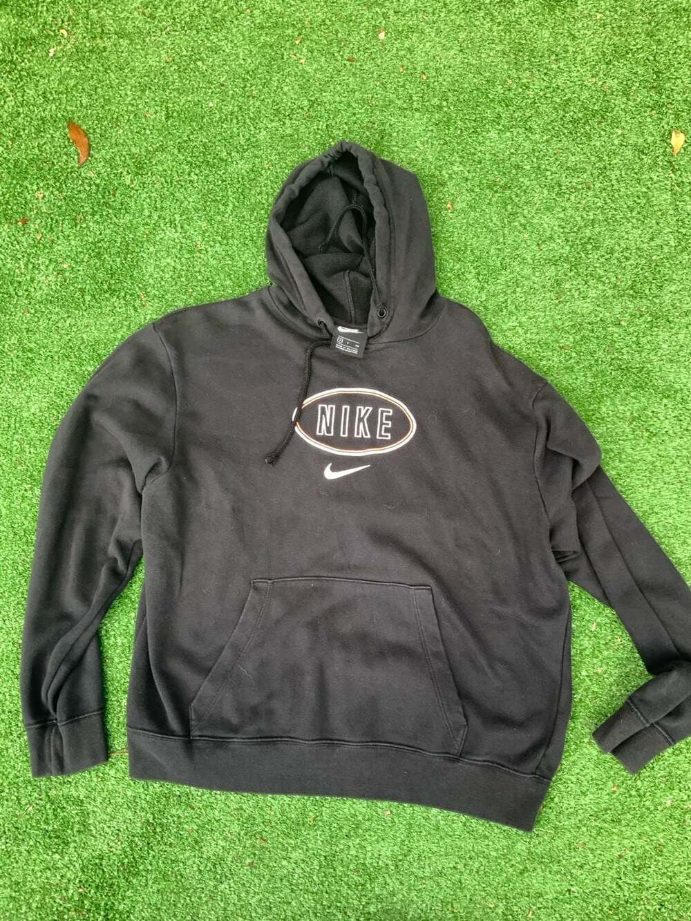 Vintage Y2K NIKE Women's Varsity Knit Logo Pullover Hoodie Black